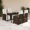 vidaXL 5-Piece Patio Dining Set with Adjustable Reclining Rattan Chairs and Cushions - Brown Poly Rattan, Tempered Glass Tabletop - 2 of 4