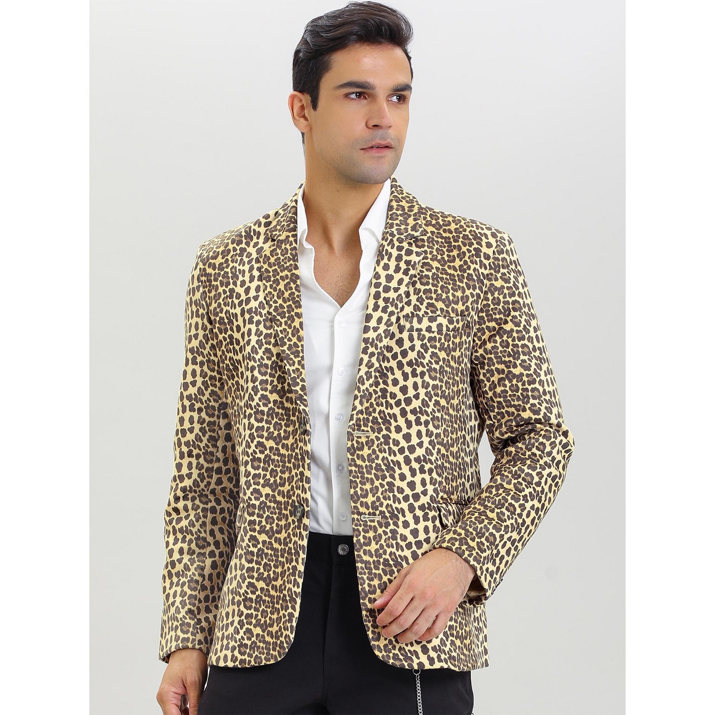 Мужской пиджак Lars Amadeus Notched Lapel Slim Fit Vintage Animal Printed Blazer Brown, цвет: Коричневый — фото 3