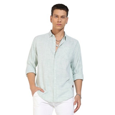 Campus Sutra Men Men's White & Green Horizontal Chalk Striped Shirt