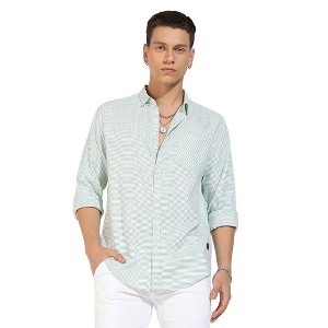 Campus Sutra Men Men's White & Green Horizontal Chalk Striped Shirt - 1 of 3