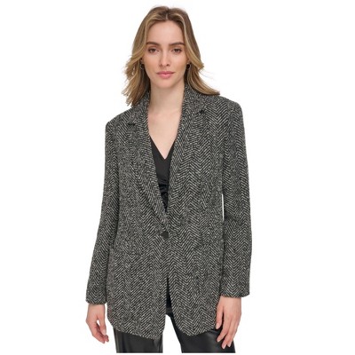 Calvin Klein Womens Boucle One Button Blazer Jacket