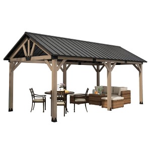 Mondawe 12 x 20 ft. Wood Gazebo Cedar Framed Wooden Gazebo, with Galvanized Steel Gable Hardtop Roof Steel Hardtop Patio Gazebo - 1 of 4