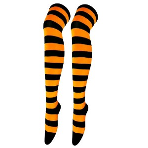 Striped Patterned - Over the Knee - Socks from the Sock Panda (Women's Sizes Adult Medium) - Orange and Black - 1 of 3