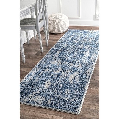 Elysian Light Blue Floral Tufted Runner Rug, 2' 6" x 10'