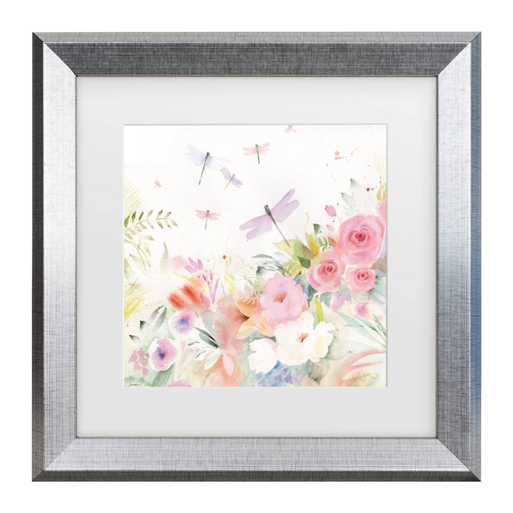 Trademark Fine Art 16"x16" Sheila Golden Dragonfly Garden Serenade Matted Framed Art Silver