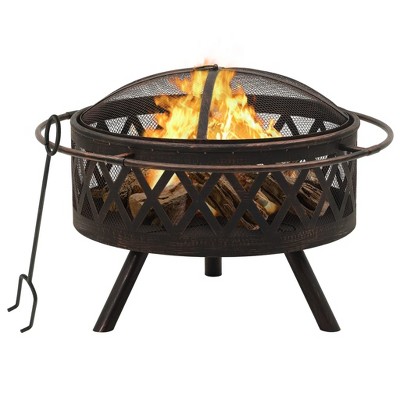 vidaXL Rustic Fire Pit with Poker 29.9Inch XXL Steel