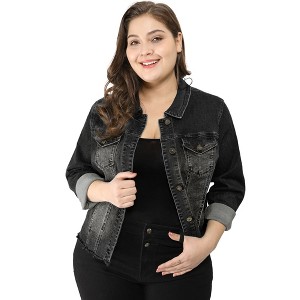 Agnes Orinda Women's Plus Size Classic Denim Long Sleeve with Pockets Fashion Jean Jackets - 1 of 4
