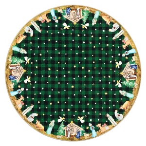 Christmas Round Rug, Nativity Plaid Print, Washable, Non-Slip, Holiday Indoor Bedroom Entryway - 1 of 4