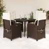 vidaXL 5-Piece Patio Dining Set - Brown Poly Rattan Reclining Chairs with Cream Cushions - Outdoor Garden Furniture with Glass Tabletop - 2 of 4