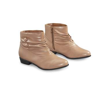 Collections Etc Button Ankle Slouch Boots w/ Low Heel