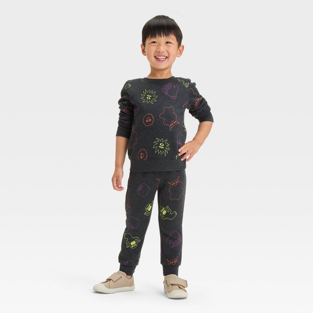 Toddler Boys' Skeleton Halloween Long Sleeve Fleece Crewneck and Jogger Pants Set - Cat & Jack™ Black 4T -  90471952