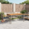 vidaXL Patio Dining Set with Cushions - 5 Piece Gray Poly Rattan, Acacia Wood Table for Garden, Backyard, Patio - 2 of 4