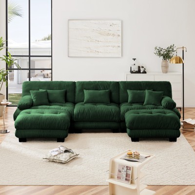 Aukfa Oversized  Sofa ,Chenille Comfy Cloud Couch with 2 Lumbar Pillows 2 Throw Pillows for Living Room,Green