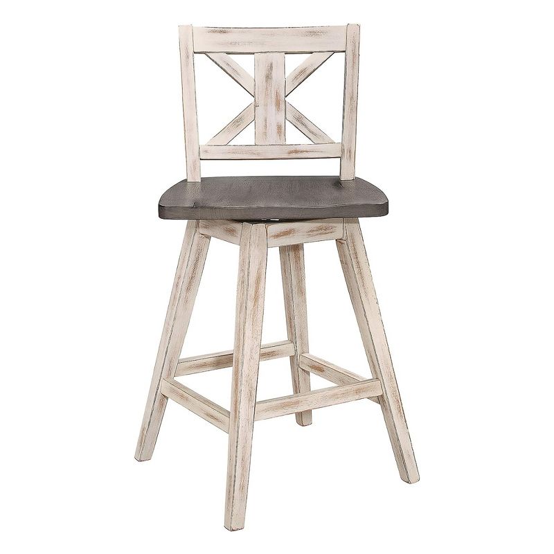 Homelegance Amsonia 360 Swivel High Dining Chair Stool Set for Counter Height Bars, Pubs, or Kitchens, Distressed White and Gray (2 Pack), 3 of 7