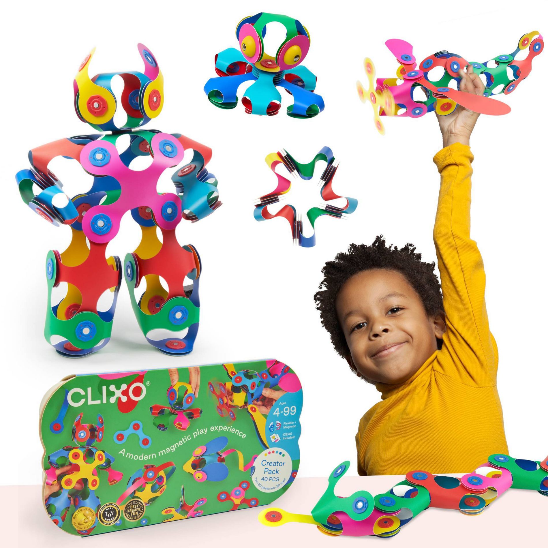 Clixo Creator Pack: Magnetic Building Sets for Creative Thinking & Fine Motor Skills, Includes Instruction Guide, 42 Pieces