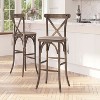 Merrick Lane Wooden Modern Farmhouse Cross Back Bar Stool with Dark Antique Finish and Beige Cushion - 2 of 4