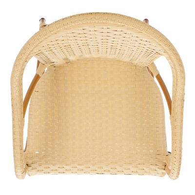 Natural Woven Faux Wicker and Aluminum Bar Stool with Arms