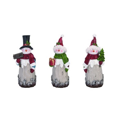 Transpac Resin 9 in. White Christmas Snowman with Fur Accent Set of 3