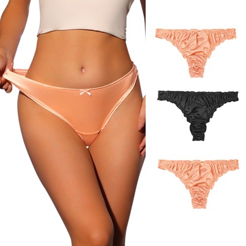 Agnes Orinda Women's Plus Size Satin Soft Mid-Rise Ruffle Hipster Thong  Lingerie Underwear 3 Packs Black, Beige, Pink Large