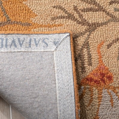 Ivory and Rust Floral Hand-Hooked Wool Runner Rug
