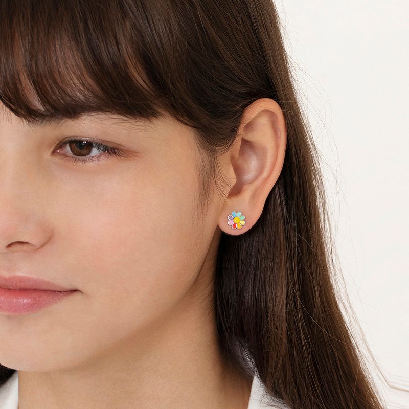 Girls' Rainbow Daisy Standard Sterling Silver Earrings - In Season Jewelry, 4 of 7