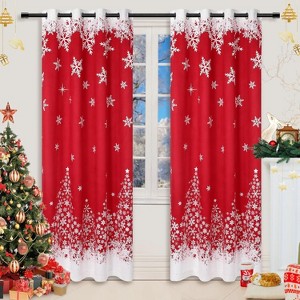 Red Snowflake Christmas Curtains 2-Panel - Grommet Top Room Darkening Window Drapes for Living Room & Bedroom - 1 of 4