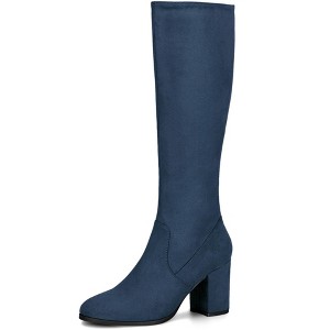 Allegra K Women's Side Zipper Padded Insole Chunky Heel Knee High Boots - 1 of 4