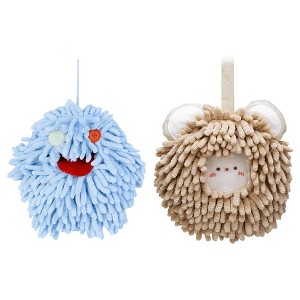 REGALWOVEN Bathroom Cute Decorative Absorbent Soft Chenille Hanging Hand Towel 7" x 7" 2 Pcs - 1 of 4