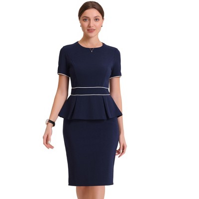 Allegra K Women's Crew Neck Short Sleeve Business Elegant Office Peplum ...