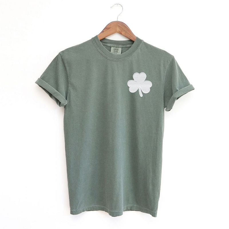 Simply Sage Market Women's Embroidered Clover St. Patrick's Day Short Sleeve Garment Dyed Tee, 1 of 5