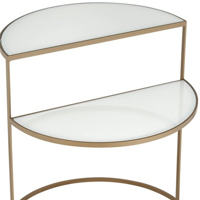 Elegant Gold Metal & White Glass Round Side Table 23"x27"