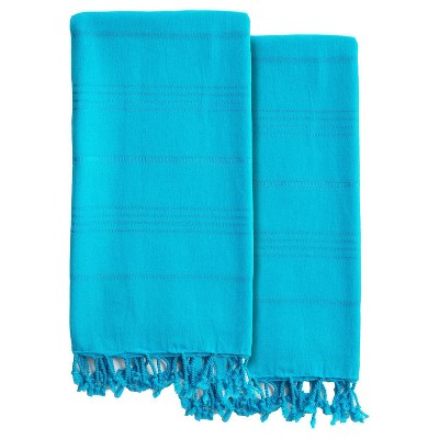 2pc Summer Fun Pestemal Beach Towel Turquoise - Linum Home Textiles: Lightweight, Quick-Dry Swim Towel for All Ages