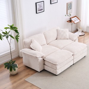 PAGED Corduroy Sofa Comfy Deep Seat Couch with 2 Back Pillows, 2 Toss Pillows and 2 Ottoman for Living Room, Home Office - 1 of 4
