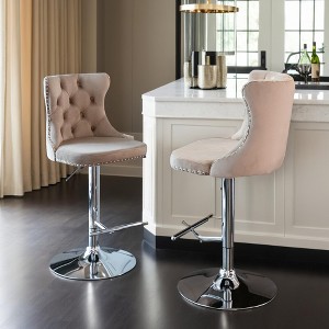 Bar Stools Set of 2 Swivel Barstools Velvet Upholstered Counter Stools with Tufted Backs Adjustable Counter Height Bar Stools - Leovsnove - 1 of 4