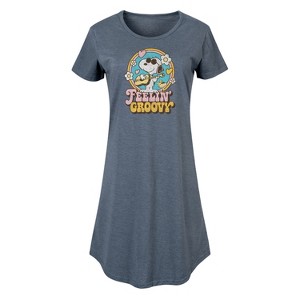 Women's - Peanuts - Feelin Groovy Snoopy And Woodstock Graphic T-shirt Dress - 1 of 4