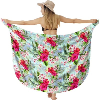 HAPPY BAY Womens Beachwear Summer Beach Swim Cover Up Wrap Skirt Swimsuit Bikini Sarong Wraps Pareo Coverups for Women One Size Pink Hibiscus, Green
