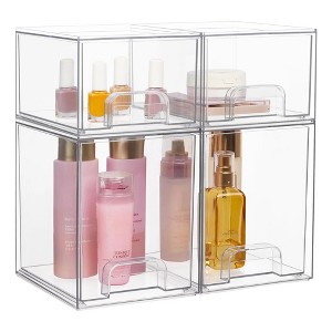 Stackable Storage Drawers Set of 4,Clear Plastic Organizer Bins for Makeup, Cosmetics, Beauty Supplies - 1 of 4
