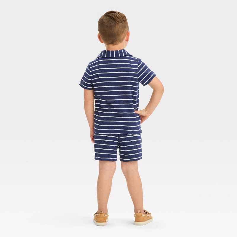 Toddler Boys&#39; Short Sleeve Striped French Terry Set - Cat &#38; Jack&#8482; Navy Blue, 2 of 5