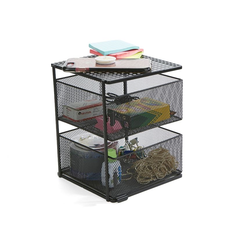 MIND READER Metal Mesh Magnetic Organizer [2 TIER] Slide Out Basket Drawer For Kitchen, Bathroom, Office Desk (BLACK), 4 of 15