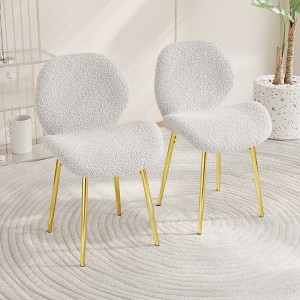 APRILSOUL33.27"Modern minimalist grey teddy velvet Dining Chairs Set of 2 with sturdy gold metal legs - 1 of 4
