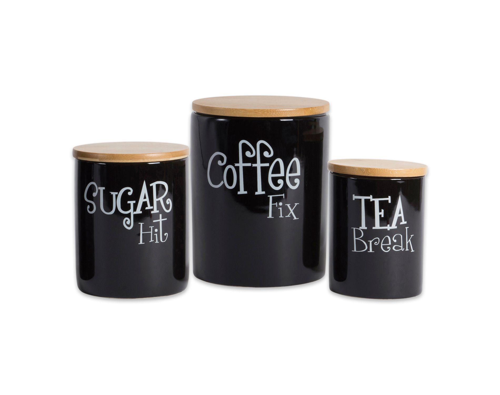 Design Imports Black Coffee/Sugar/Tea Ceramic Canister Set/3