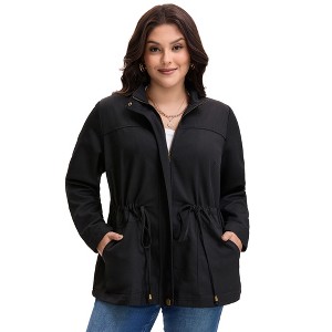 Agnes Orinda Women's Plus Size Lightweight Zipper Drawstring Waist Long Sleeve with Pockets Utility Fashion Jackets - 1 of 4