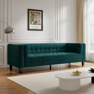 3-Seater Sofa, Polyester Tufted Coach, Polyester Sofa, Green - 1 of 4