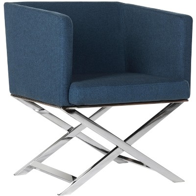 Navy Chrome Transitional Director's Accent Chair in Leather
