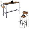 3-Piece Chairs Set with Bottle Storage Rack 2 People Industrial Dining Table Stools for Kitchen Coffee Bar Particle Board+Steel Brown - 2 of 4
