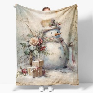 Lomsoe Christmas Snowman Pattern Flannel Throw Blanket, Winter Holiday Decorative Blankets, Super Soft Cozy Throw Blankets for Home Sofa Couch - 1 of 4