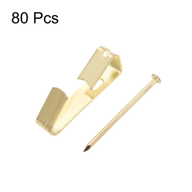 Unique Bargains Photo Frame Hanging Hooks Kit for Wall Mounting Brassy 1.42" x 0.24" 80 Pcs, 3 of 4