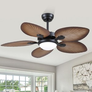 Kviflon 44 Inch Tropical Ceiling Fan with LED Lights, Palm Leaf Blades,6 Speed,Dimmable LED,Wood Grain Design,for Kitchen,Dining Room,Patio - 1 of 4