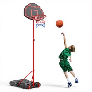 SKONYON 28" Basketball Hoop Indoor and Outdoor 5.3 ft-7 ft Height Adjustable Kids Baketball Goal System - 1 of 4