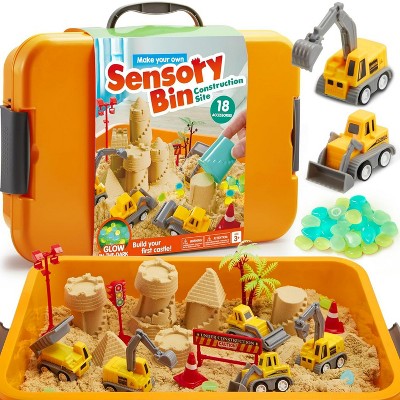 Joyfy Construction Sensory Bin with Glow-in-The-Dark Stones, Play Sand Toy Gifts for Boys Girls Age 3+